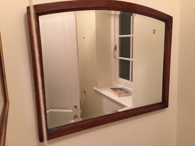 Antique oak mirror with bevelled edge, very fine quality