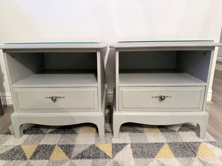 Stag bedside cabinets with glass tops