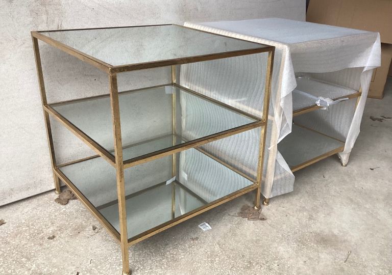Gin Shu Gold Gilt Leaf - Mirrored Three Tier Side Table