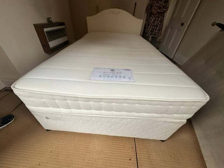 Snall double bed complete with memory mattresses   £139