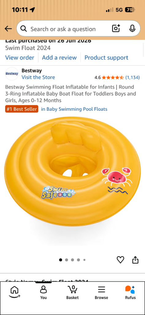 Bestway Inflatable Baby Swim Float for Infants 0-12 Months