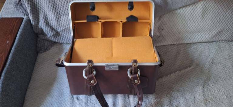 Large Vintage Leather Camera Box Multi Compartments