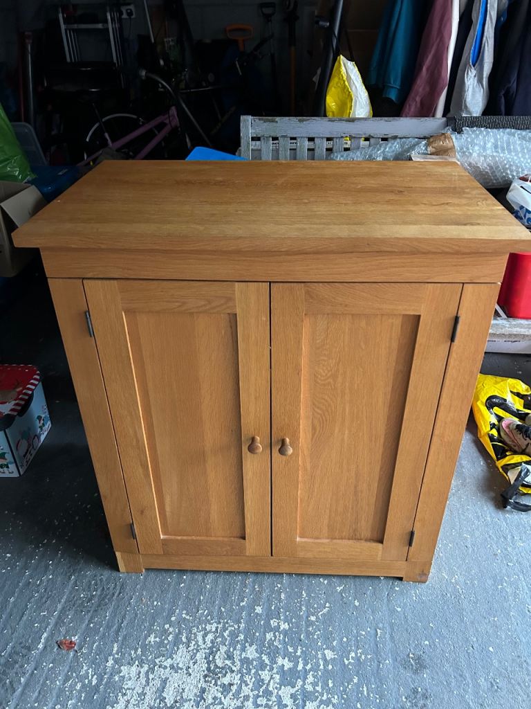 Solid oak computer cupboard and desk 