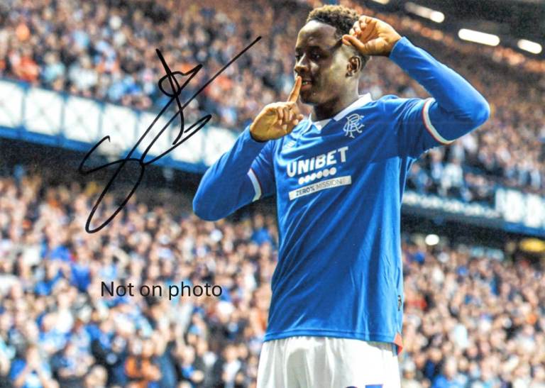 Rangers Gassama, Diomande + Moore HAND SIGNED 7in x 5in photo.