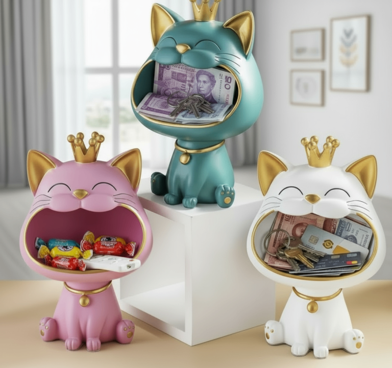 Cute Cat Storage Ornament - Pink and White Figurines