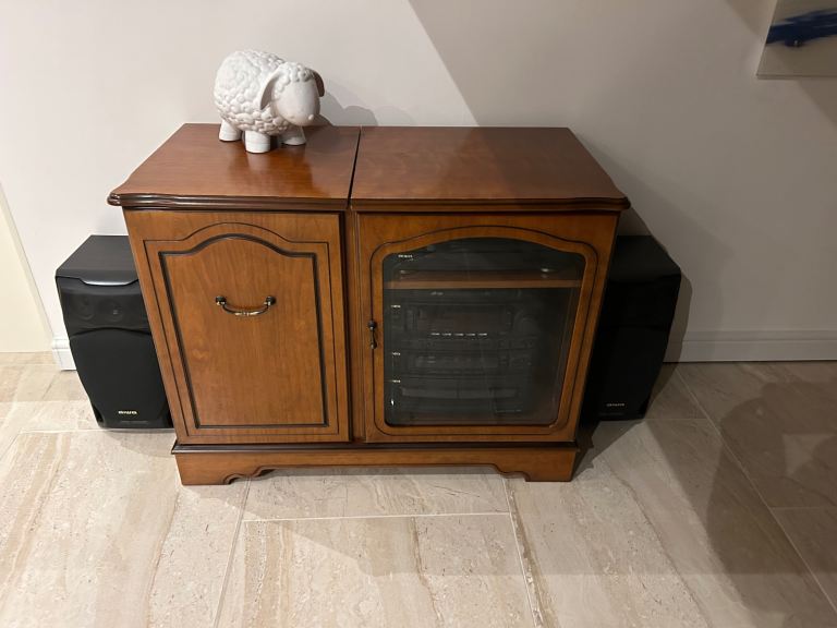 Walnut cabinet for stereo stack system and deck
