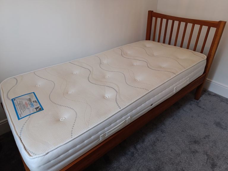 Oak single bed and mattress 