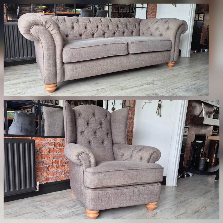 DFS three-seater Chesterfield sofa and armchair