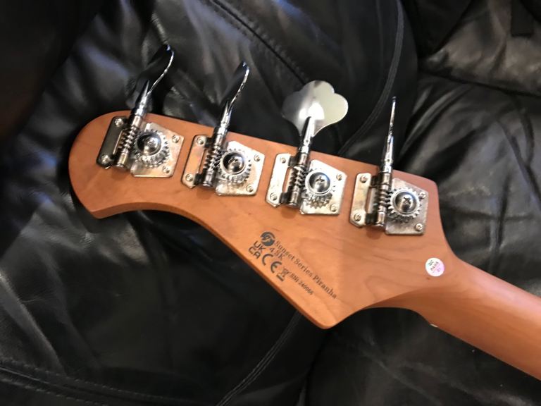 Fazley Sunset Series Piranha 4 Sky Blue Electric Bass Guitar with Gig Bag, new!