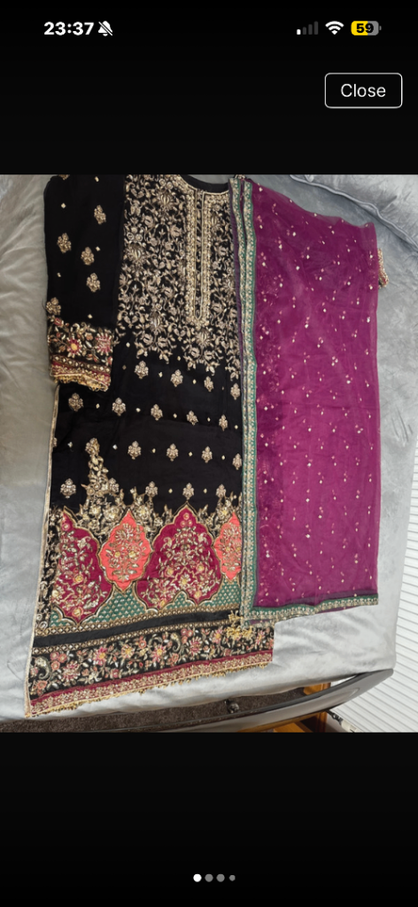 Black and Purple Embroidered Asian Suit - As Good As New