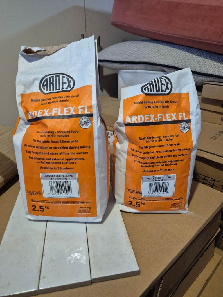 2 x 2.5kg Ardex Rapid Setting Flexible Grout - Dove Grey. Claybrook Studio