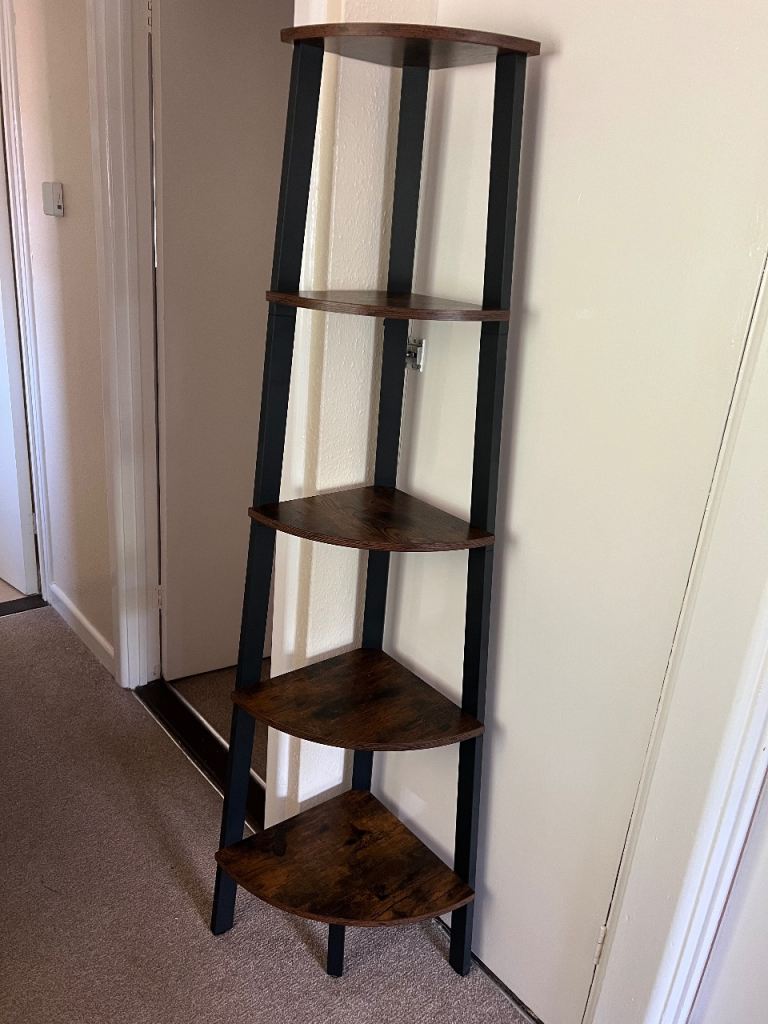 Stylish Corner Shelving Unit – Dark Wood Effect