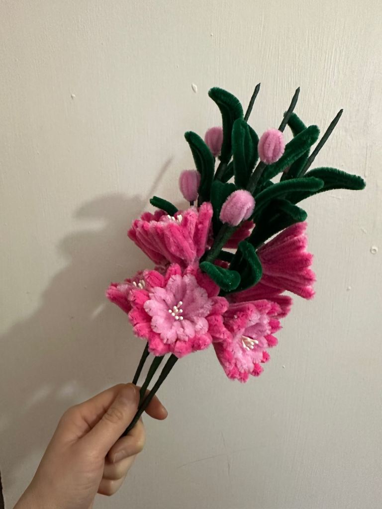 Handmade Pipe Cleaner Flowers - Pink and Green