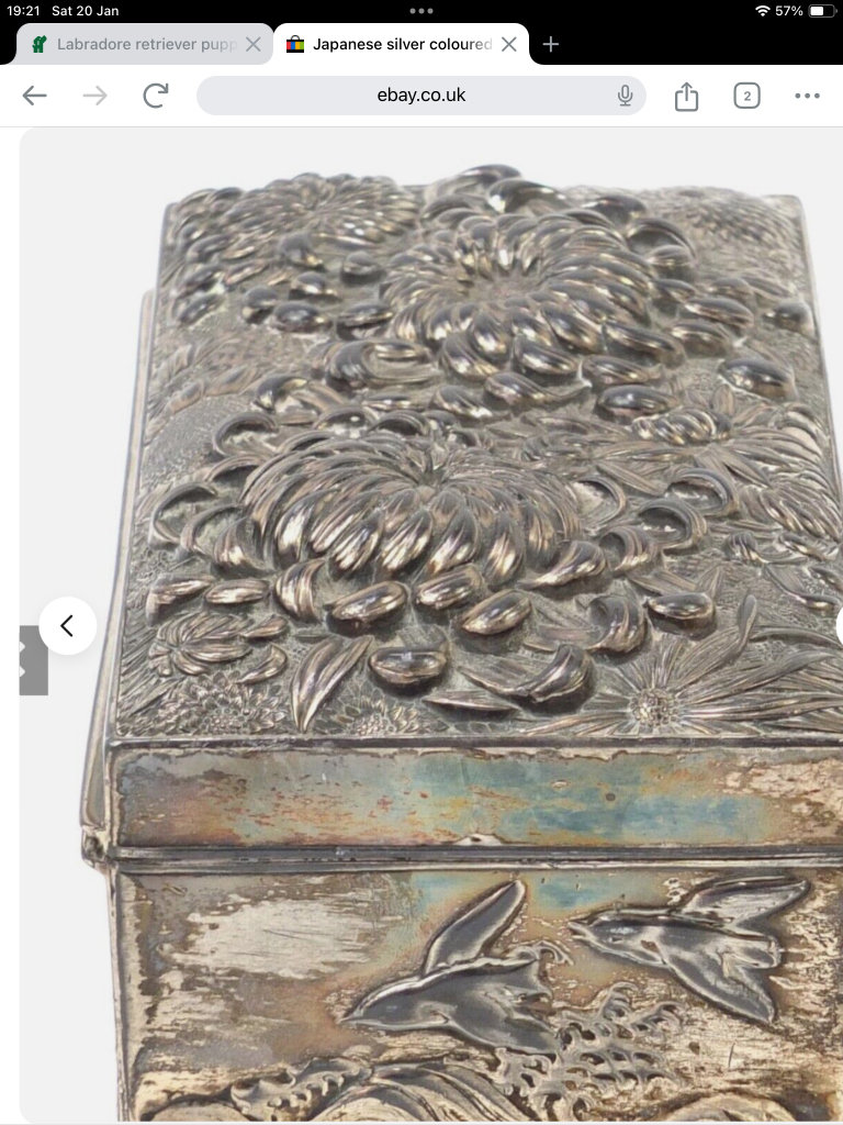 Antique Chinese silver Box  lined with blue cloth 