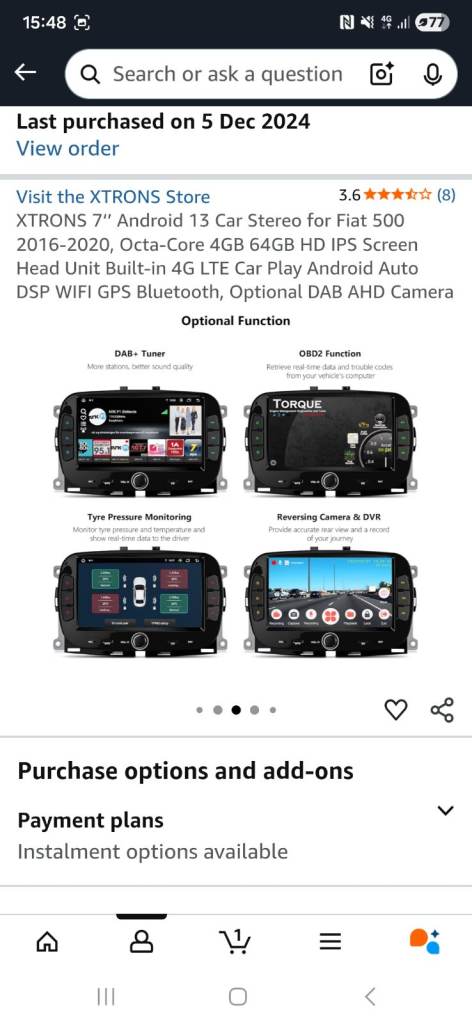 Xtrons 7" fiat 500 android head unit.