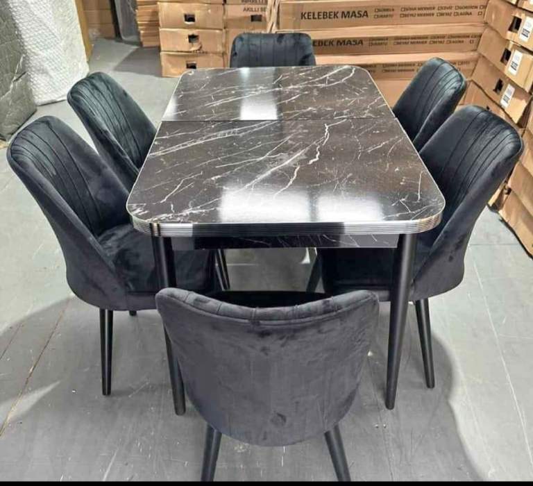 Brad new glass, wooden and marble dining table with 4 & 6 chairs available
