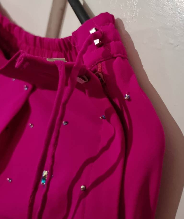 New.Pink silver blue asian dress. Tight pants. Party. Sequins beads diamontes. 30chest