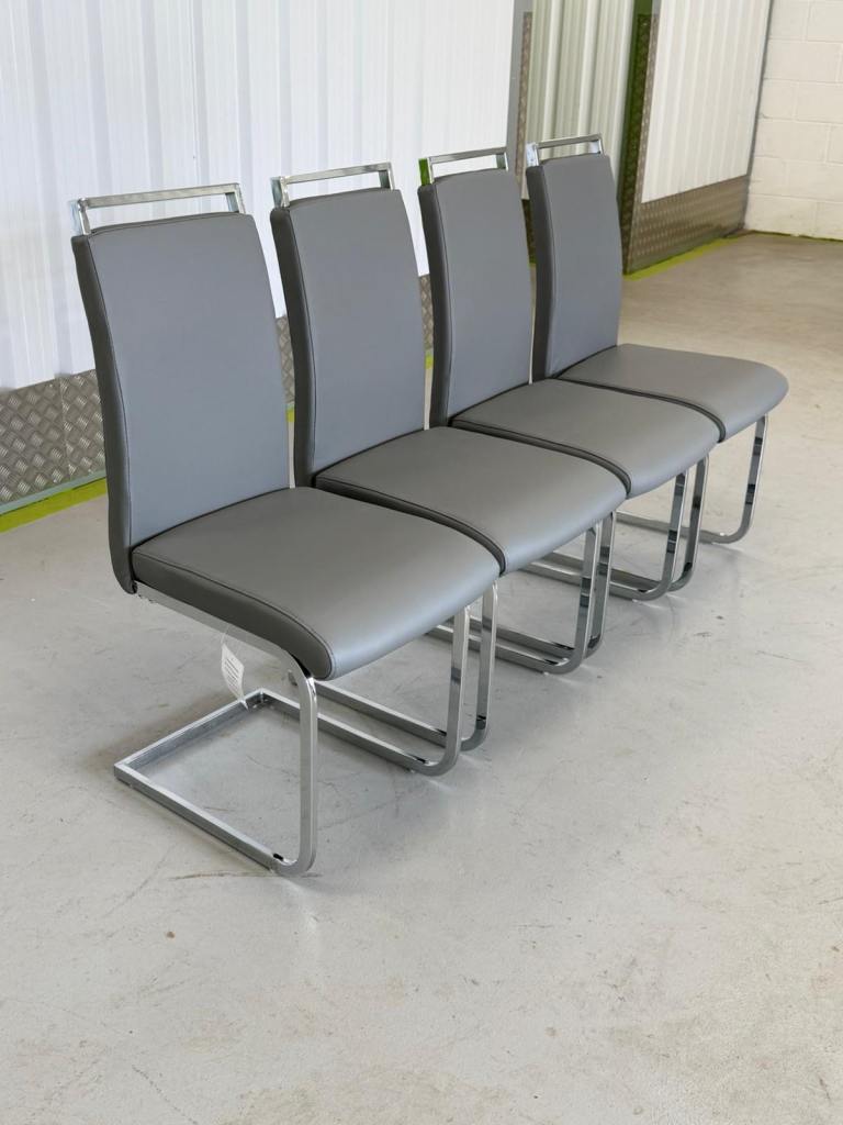 Set of 4 Grey Dining Chairs with Chrome Frame