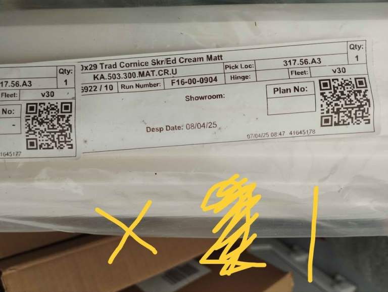  Kitchen cupboard end panels, cornice etc in cream