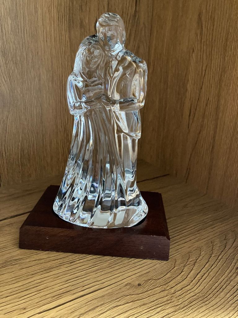 Crystal Couple Figurine on Wooden Base – Good Condition