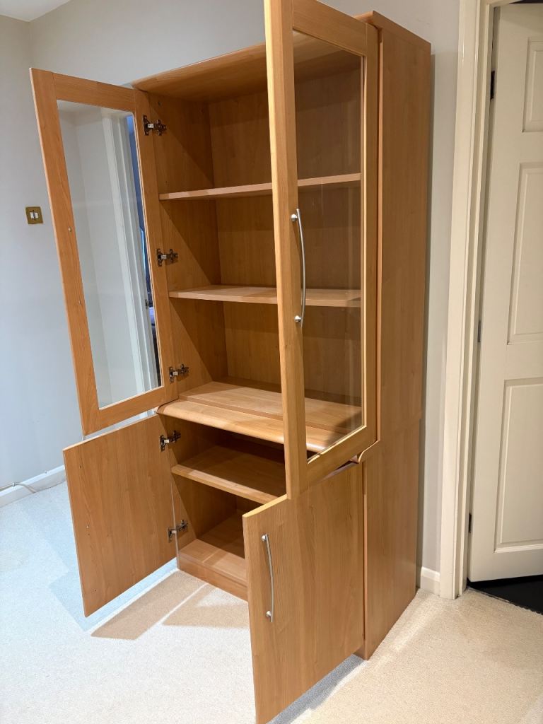 Wooden Bookcase with Glass Doors – Good Condition