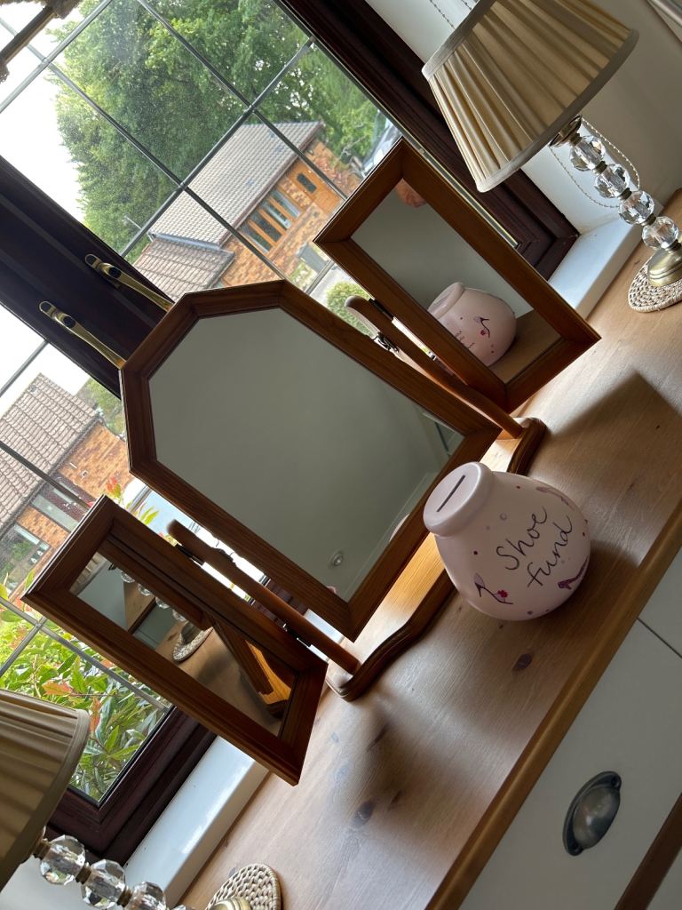 Solid pine trifold dressing table mirror