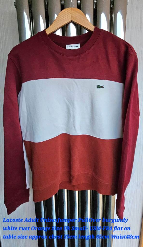 Lacoste Jumper PullOver Adults Unisex Orange White Red Stripe LongSleeves size S