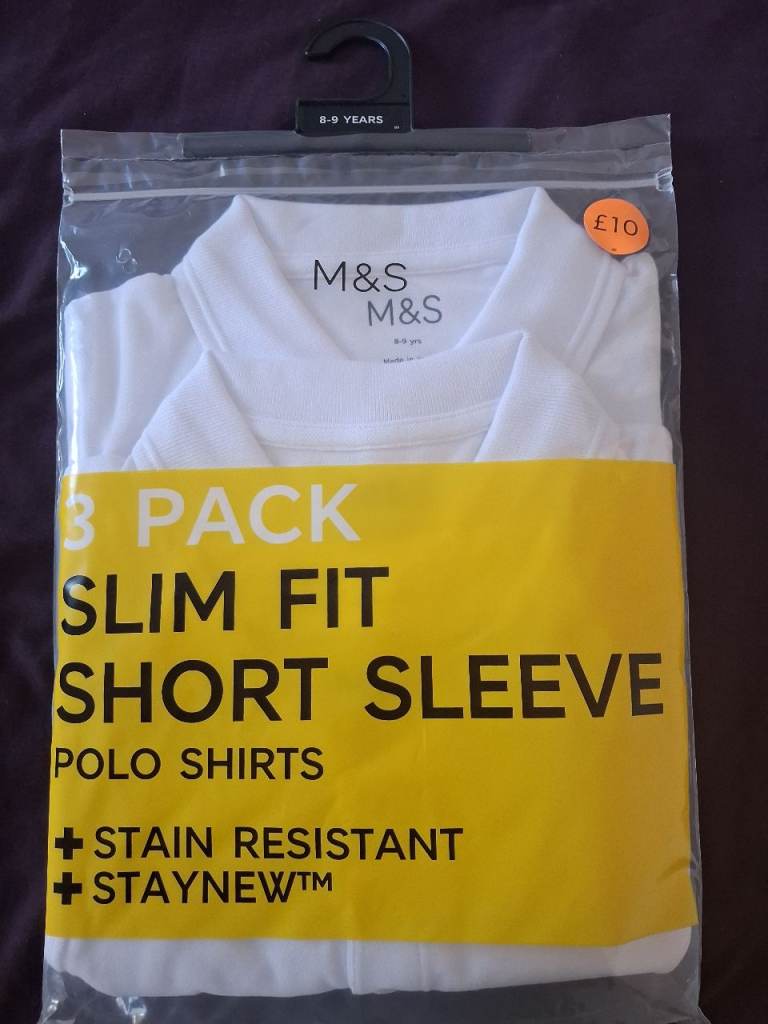BRAND NEW white polo shirts 8-9yrs