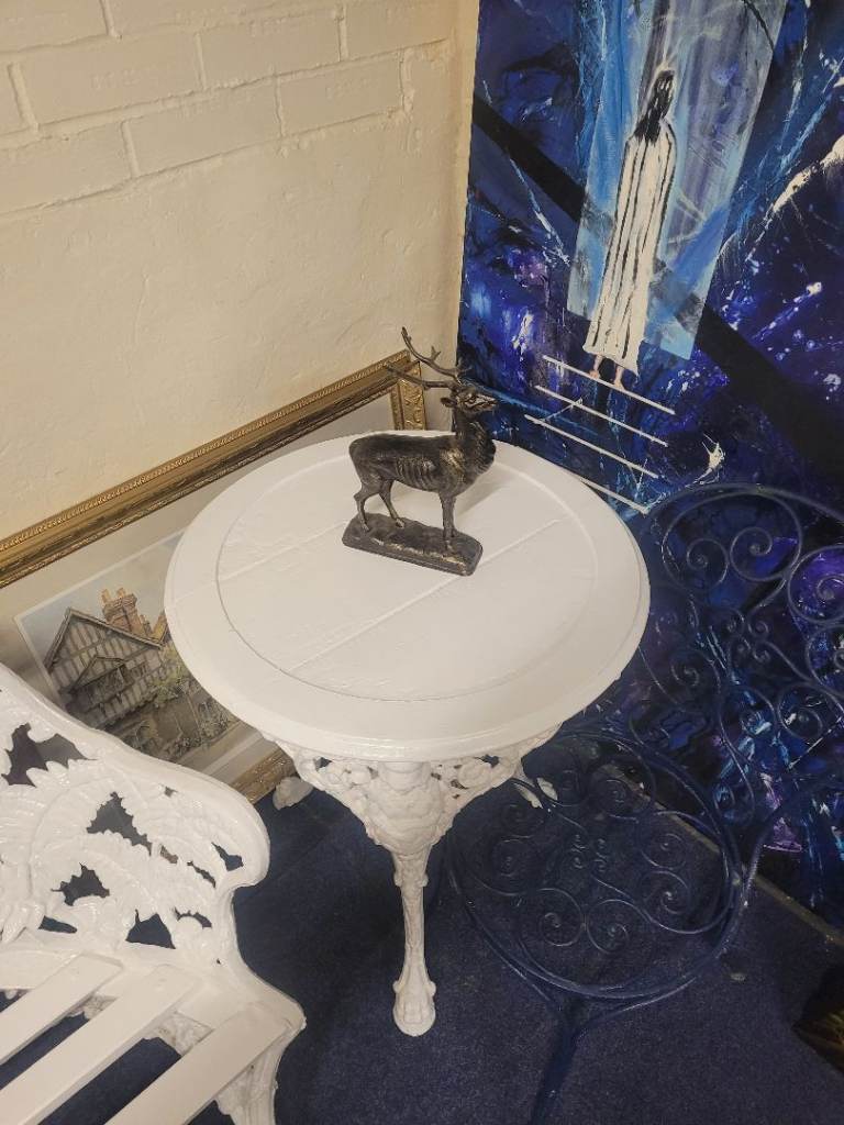 Victorian cast iron pub table Britannia pattern with cast iron garden chair 