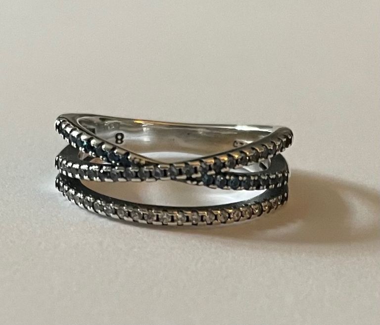 Blue/silver S925 stamped double band ring size 9