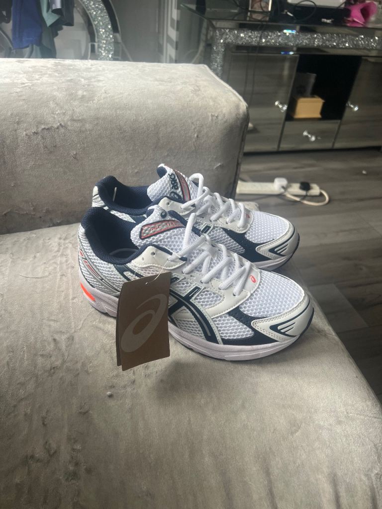 ASICS Trainers – Brand New, White with Navy and Orange Accents