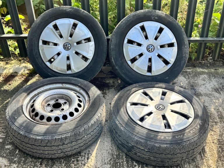 x4 16” inch genuine vw t5 t5.1 t6 steel wheels tyres x3 trims caps