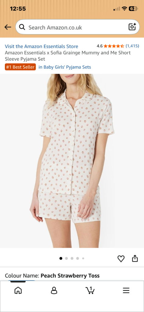 Amazon Essentials Women's Short Sleeve Pyjama Set – Peach Strawberry