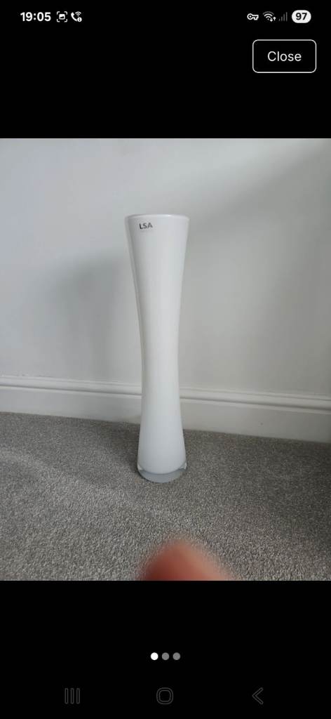 LSA international white glass vase, 48cm high x 10cm wide