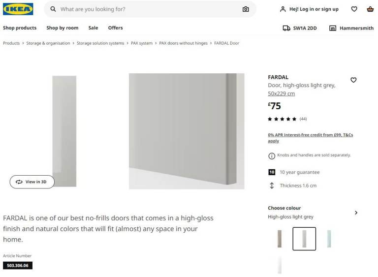 Single IKEA New in Box Fardal Grey Gloss Door FREE DELIVERY 022