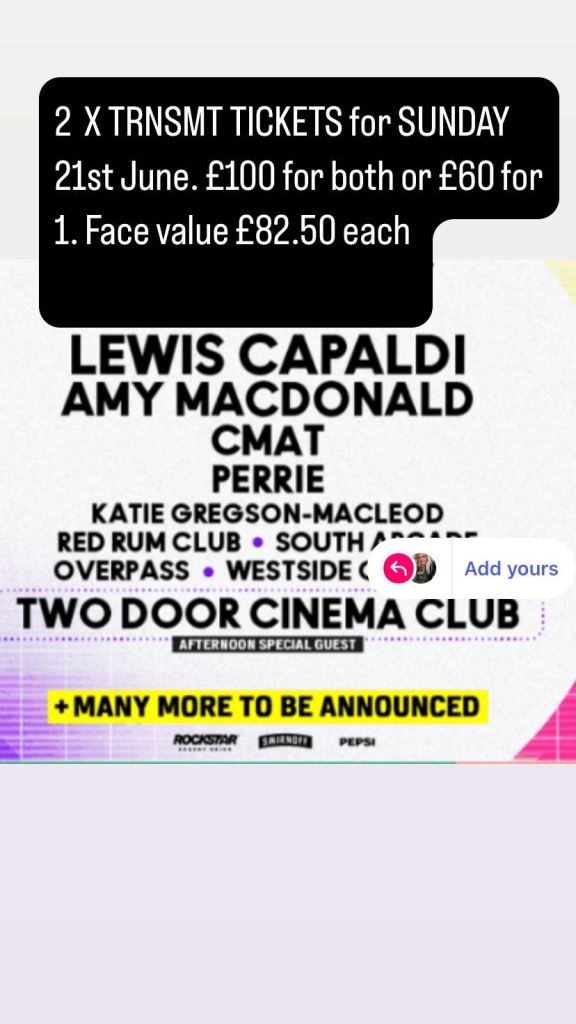 TRNSMT Festival Tickets 21st June – Lewis Capaldi & Two Door Cinema Club