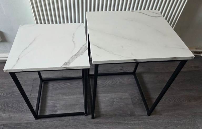 Set of 2 White Marble Effect Nesting Side Tables