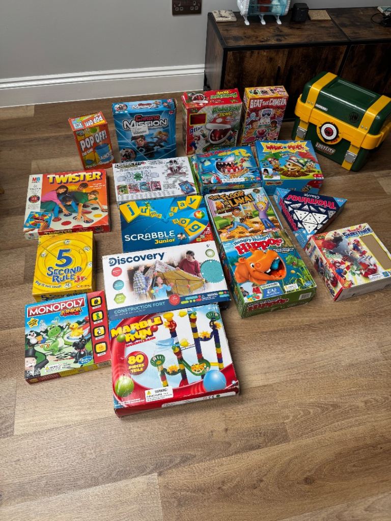 Various board games £3 each -Monopoly junior Hungry hippos  Triiminos  Whac a mole Mario piranha 