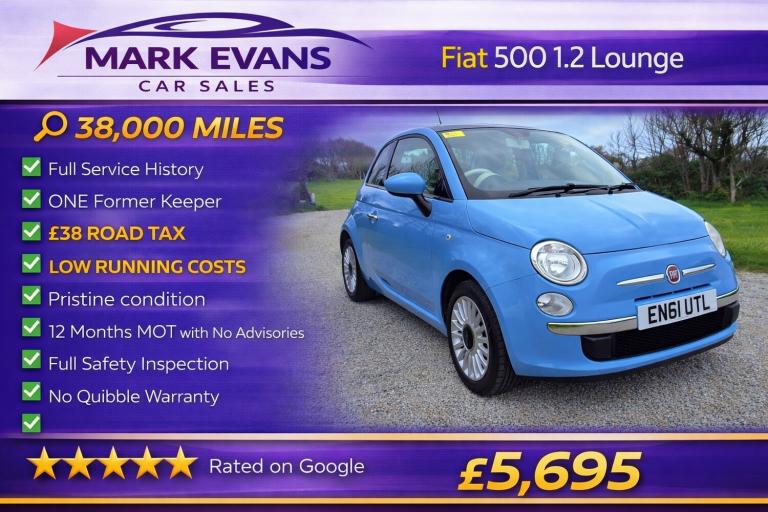 2012 Fiat 500 1.2 Lounge 3dr [Start Stop] HATCHBACK Petrol Manual