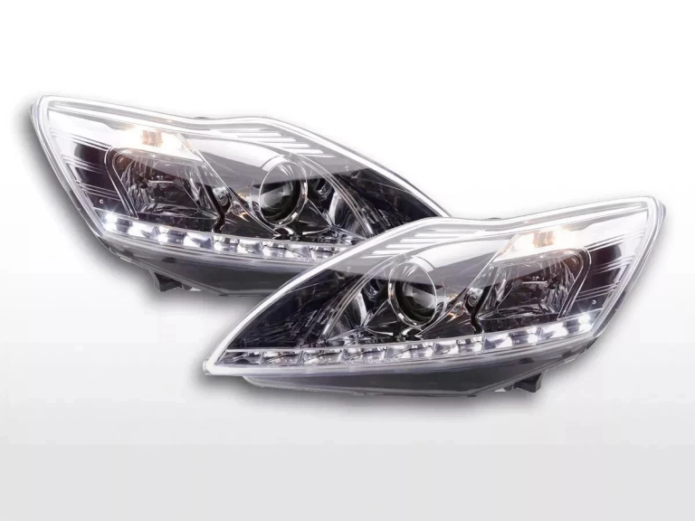 FK Automotive Pair LED DRL Lightbar Headlights Ford Focus 2 C307 MK2 08-10 Euro LHD Beam Alignment