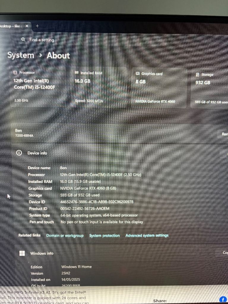 Gaming Desktop PC with Intel i5-12400F and RTX 4060