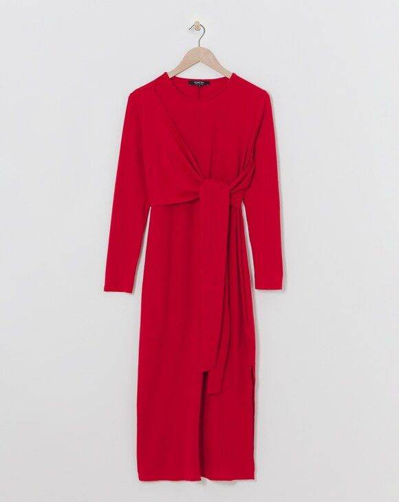 Brand New Red Ribbed Wrap Midi Dress size 10