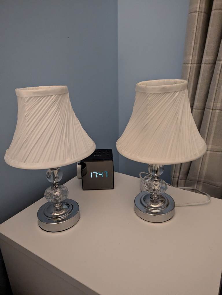 Jaigier Chrome Touch Table Lamps with White Pleated Shades