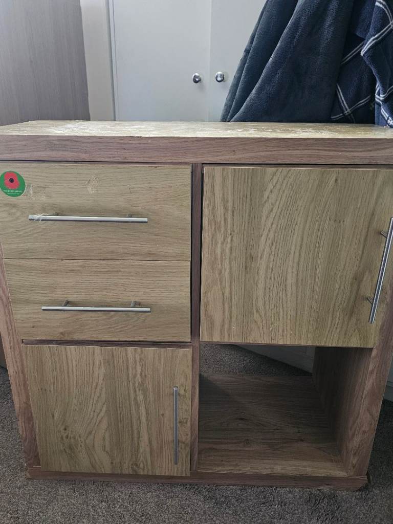 Wooden Bedside Cabinet with Drawers and Shelves