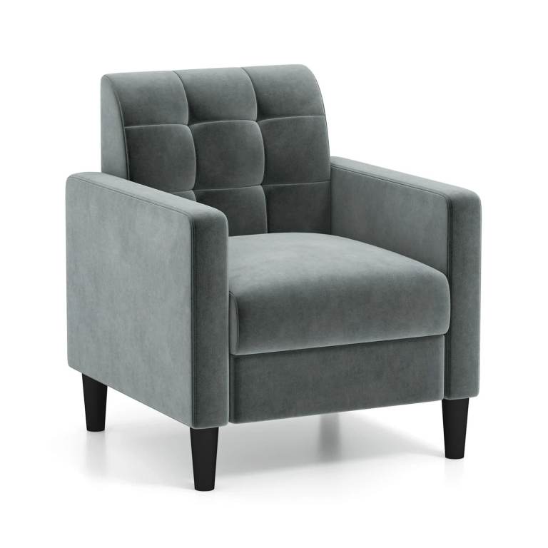 Modern Velvet Accent Chair Upholstered Armchair with Tufted Back