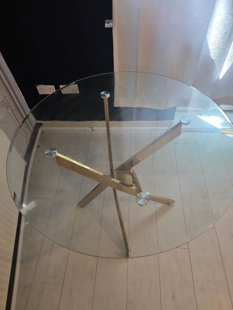 Stylish Round Glass Dining Table with Gold Base