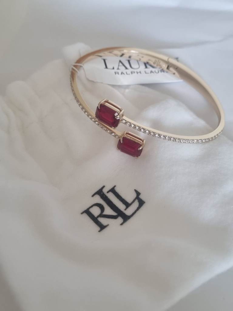 New Lauren Ralph Lauren Gold Tone Bangle with Red Stones
