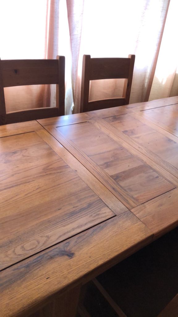 Solid oak furniture land extending dining table 6 oak high back chairs 