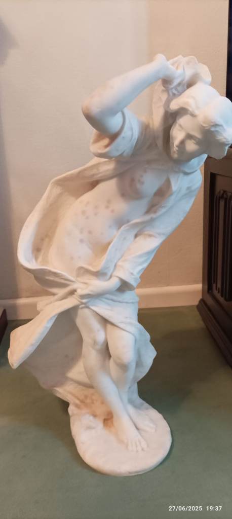 Available still a Beautiful Italian White Real Marble Carved Lady Heavy Weight Statue Sculpture 