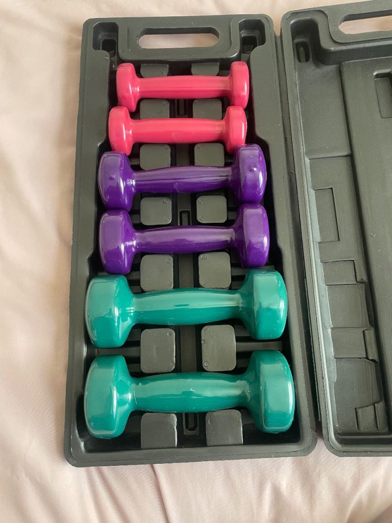 Dumbbells Set with Case – Multicoloured Weights, Good Condition